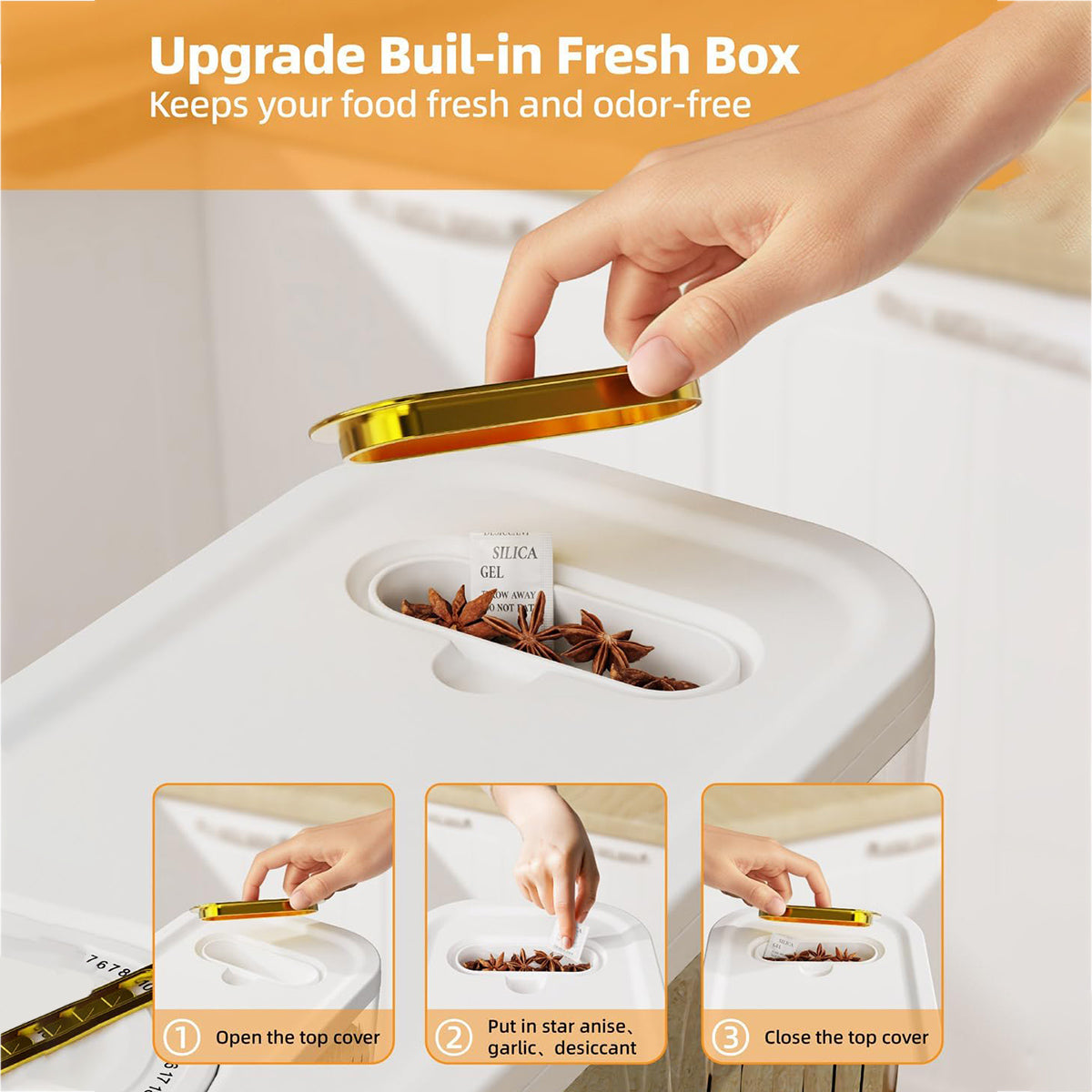 Asnews 5.5/11/22 Lbs Rice Dispenser Storage With Date Tracker & Spice Box, Bpa-Free Clear Rice Holder Dispenser, Cereal Dispenser For Pantry For Rice, Quinoa, Corn, Beans, And Other Small Grains