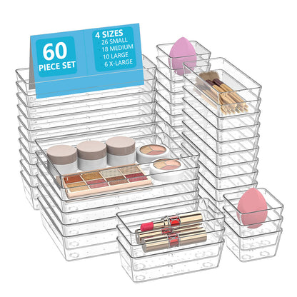 Asnews Plastic Drawer Organizers Set, Multiple Vanity Organizer, Makeup and Desk Drawer Organizer Trays, Organization and Storage for Makeup, Bathroom, Kitchen Utensils and Office