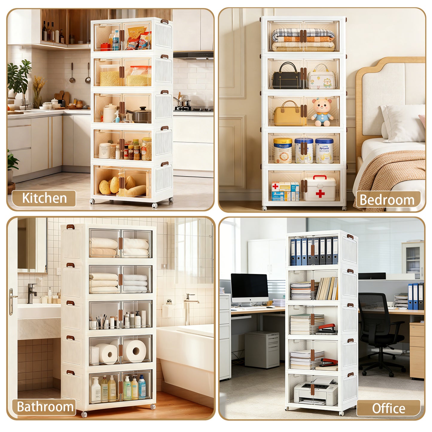 YHIPL Stackable Storage Bins with Lids & Magnetic Doors,  Foldable Storage Cabinet with Wheels, Transparent Plastic Storages Drawers for Bedrooms, Living Rooms, and Studies