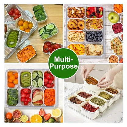 Asnews Divided Serving Tray with Lid and Handle, Snackle Box Charcuterie Container for Portable Snack Platters