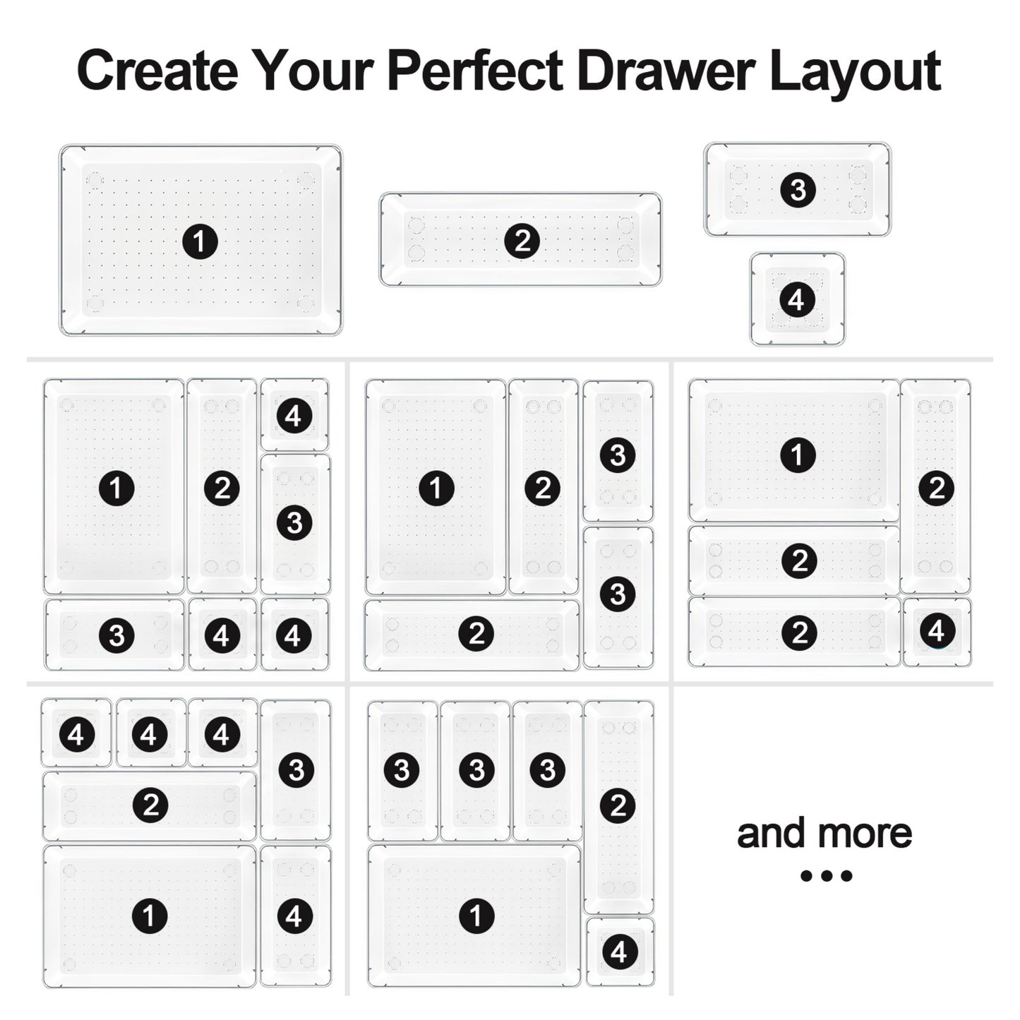 YHIPL 60 Pcs Plastic Drawer Organizers Set, Desk and Makeup Trays, Organizer Tray for Office & Bedroom, Bathroom