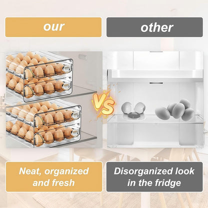 Asnews 40/60 Eggs Organizer for Refrigerator, Large Egg Holder for Fridge, Clear Plastic Container Drawer for Egg