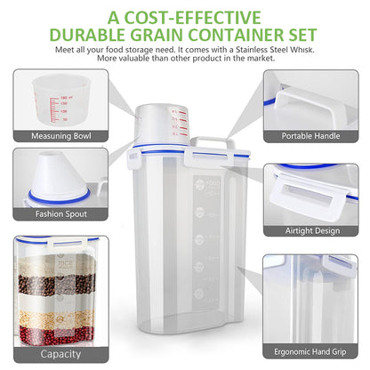 Asnews 5.5/11/22 Lbs Rice Dispenser Storage With Date Tracker & Spice Box, Bpa-Free Clear Rice Holder Dispenser, Cereal Dispenser For Pantry For Rice, Quinoa, Corn, Beans, And Other Small Grains