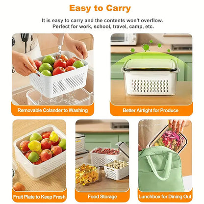 Asnews 3Pcs Large Fruit Containers for Fridge with Removable Colanders and Lids, Airtight Storage Container to Keep Berry Fruit Fresh, Dishwasher & microwave safe