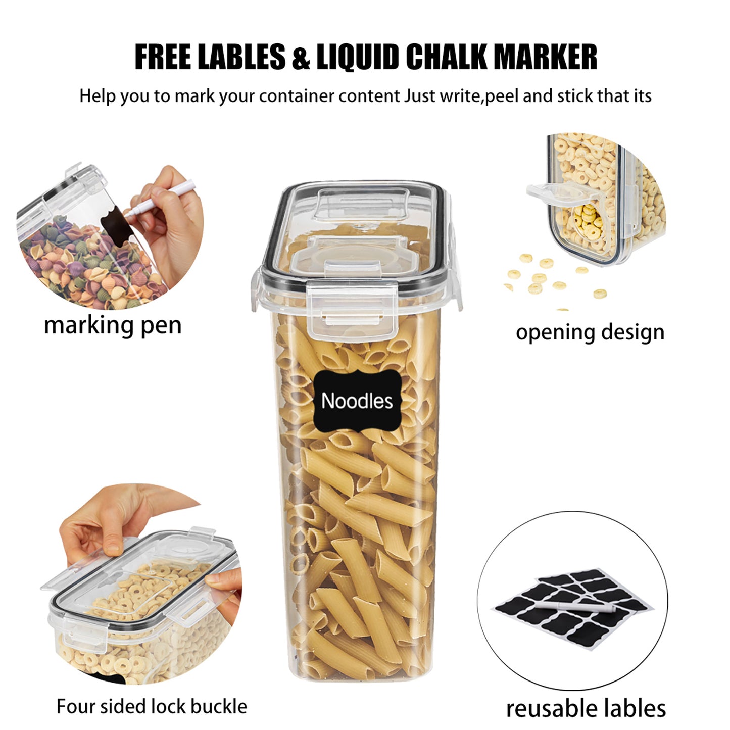 YHIPL Kitchen Cereal Containers Storage Set with Lids – 4 Pack 2.5L/84.53OZ Airtight Food Storage Containers