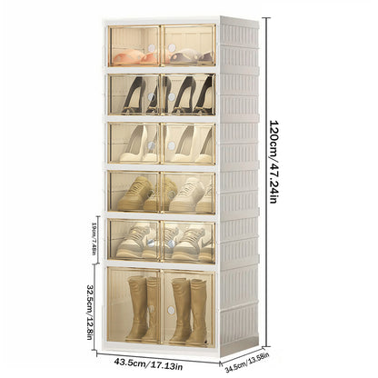 Asnews 3/6/9-Tier Foldable Shoe Organizer Storage Box, Portable Shoes Storage Cabinet with Cover, Magnetic Clear Door