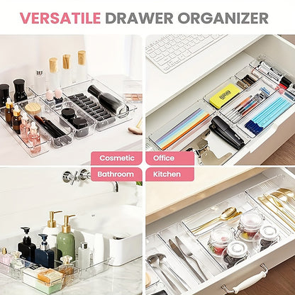 Asnews Plastic Drawer Organizers Set, Multiple Vanity Organizer, Makeup and Desk Drawer Organizer Trays, Organization and Storage for Makeup, Bathroom, Kitchen Utensils and Office