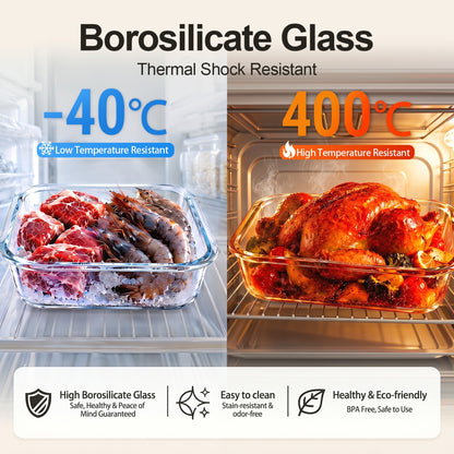YHIPL 8-Pack Glass Storage Container Set with Snap Airtight Lids for Microwave, Freezer and Dishwasher Safe, Leak Proof Glass Lunch Boxes, Blue&Green