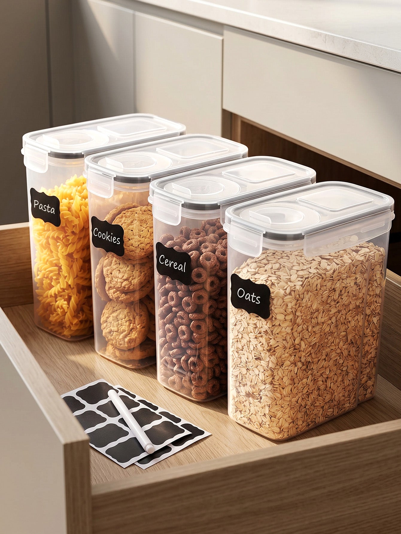 YHIPL Kitchen Cereal Containers Storage Set with Lids – 4 Pack 4L/135.2OZ Airtight Food Storage Containers for Pantry Organization and Storage