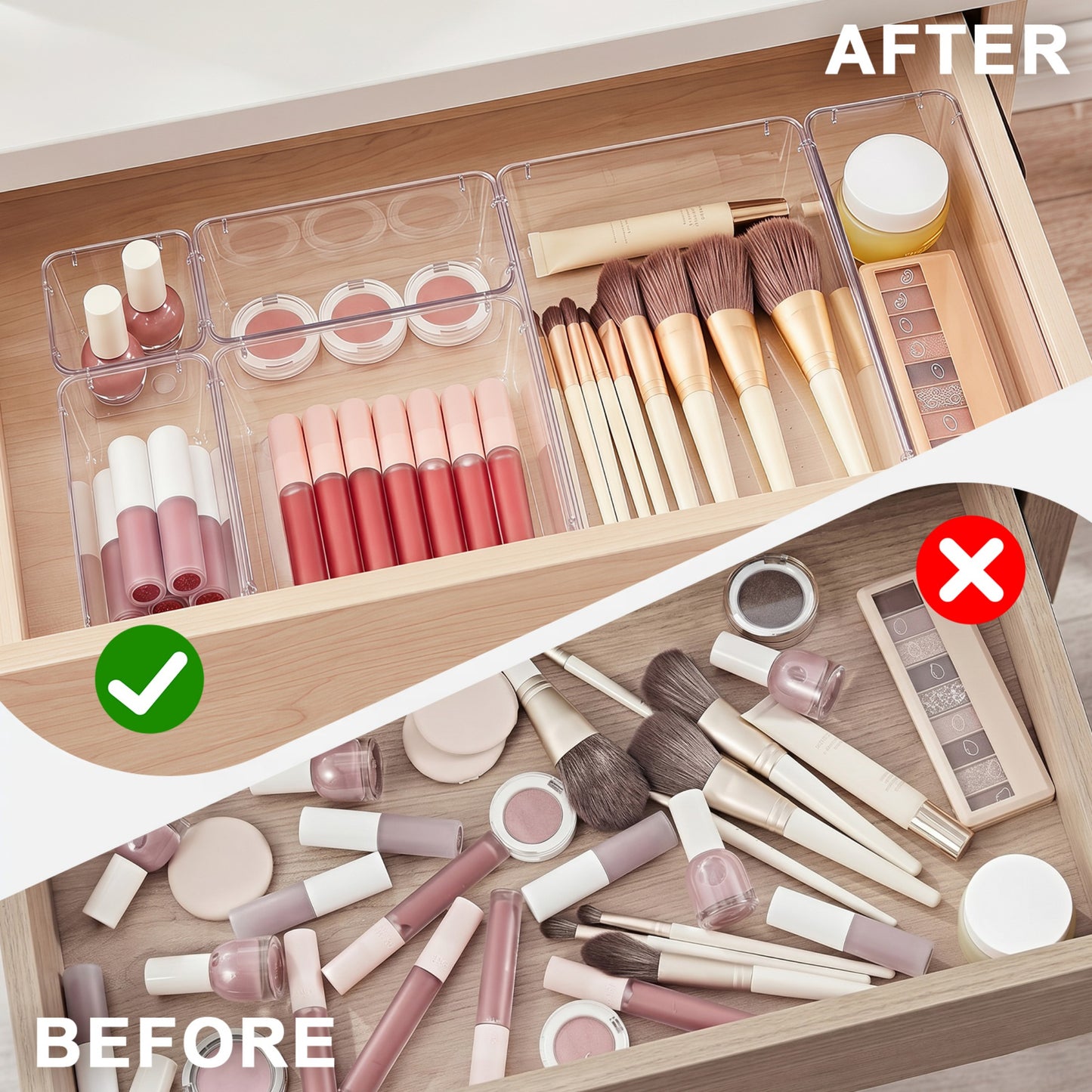 YHIPL 13 Pcs Plastic Drawer Organizers Set, Desk and Makeup Trays, Organizer Tray for Office & Bedroom, Bathroom