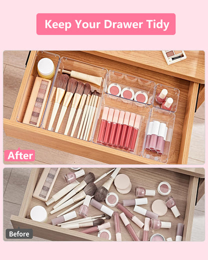 Asnews Plastic Drawer Organizers Set, Multiple Vanity Organizer, Makeup and Desk Drawer Organizer Trays, Organization and Storage for Makeup, Bathroom, Kitchen Utensils and Office