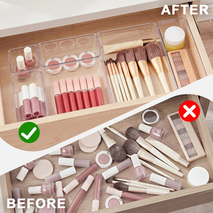 YHIPL 44 Pcs Plastic Drawer Organizers Set, Desk and Makeup Trays, Organizer Tray for Office & Bedroom, Bathroom