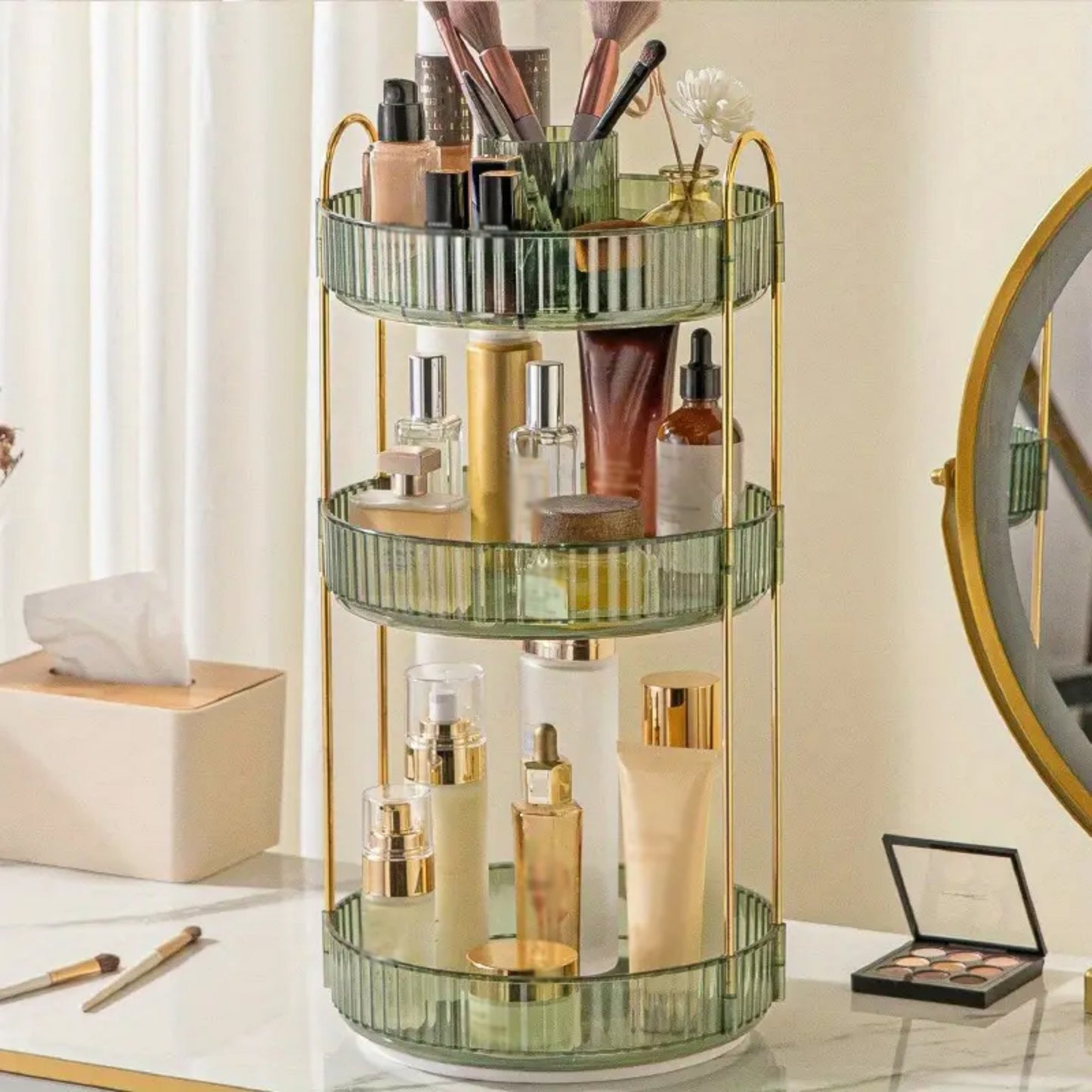 YHIPL 360° Rotating Adjustable Makeup Organizer, with Sturdy Metal Frame