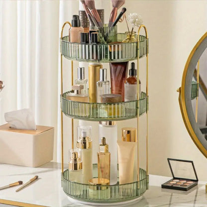 YHIPL 360° Rotating Adjustable Makeup Organizer, with Sturdy Metal Frame