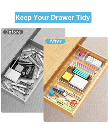 Asnews Plastic Drawer Organizers Set, Multiple Vanity Organizer, Makeup and Desk Drawer Organizer Trays, Organization and Storage for Makeup, Bathroom, Kitchen Utensils and Office