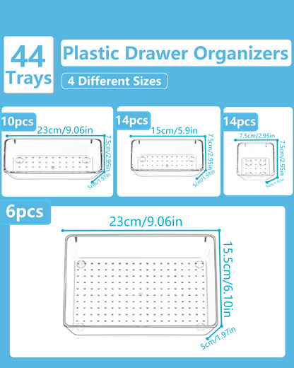 Asnews Plastic Drawer Organizers Set, Multiple Vanity Organizer, Makeup and Desk Drawer Organizer Trays, Organization and Storage for Makeup, Bathroom, Kitchen Utensils and Office