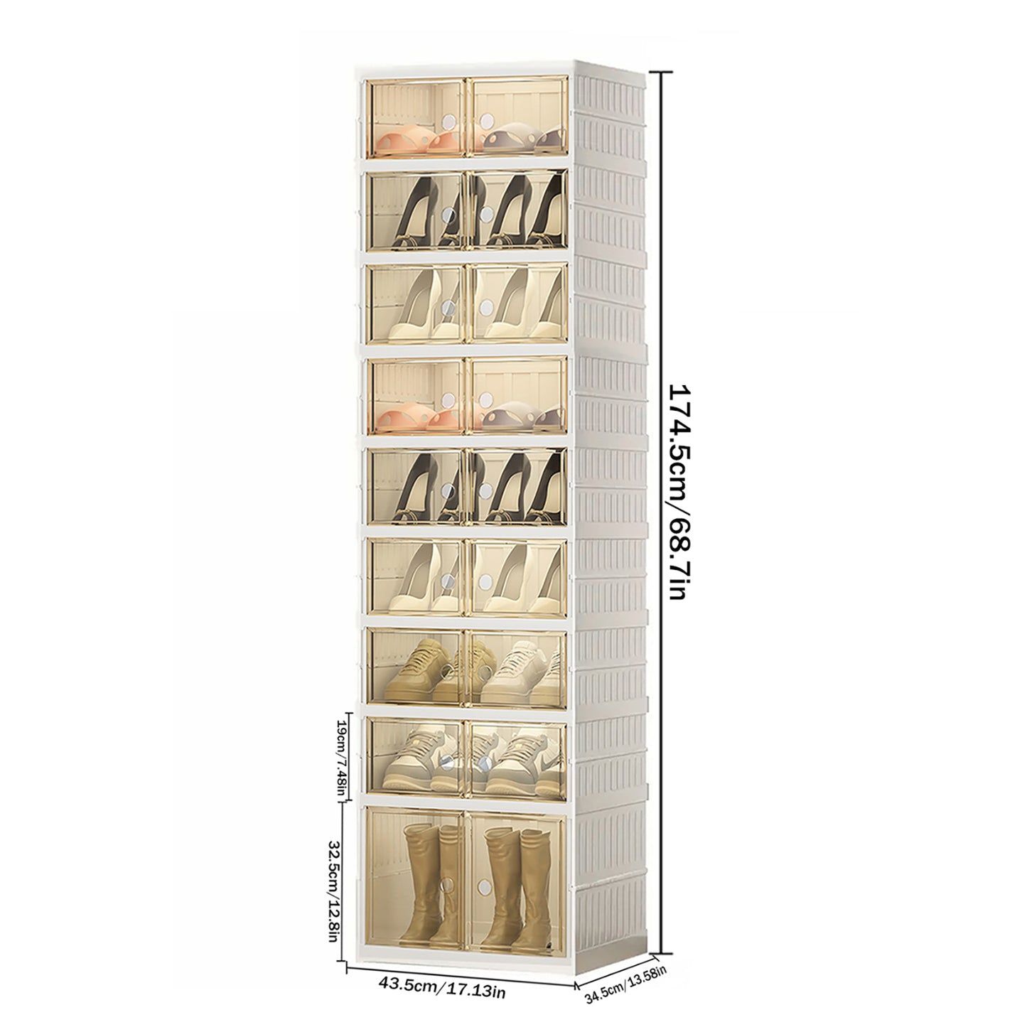 Asnews 3/6/9-Tier Foldable Shoe Organizer Storage Box, Portable Shoes Storage Cabinet with Cover, Magnetic Clear Door