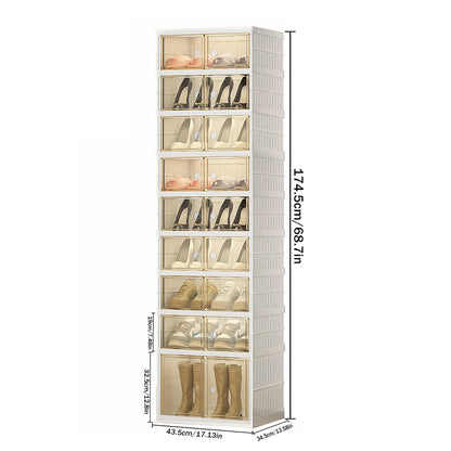 Asnews 3/6/9-Tier Foldable Shoe Organizer Storage Box, Portable Shoes Storage Cabinet with Cover, Magnetic Clear Door