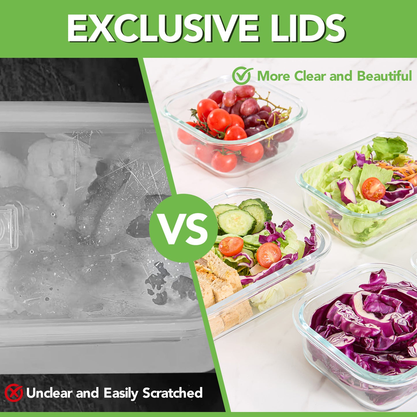 Asnews 16Pcs Glass Food Storage Containers with Lids Set, Airtight Bento Boxes, for Microwave, Oven, Freezer and Dishwasher Safe