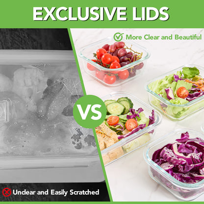 Asnews 16Pcs Glass Food Storage Containers with Lids Set, Airtight Bento Boxes, for Microwave, Oven, Freezer and Dishwasher Safe