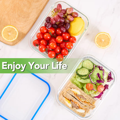 Asnews 8 Pack Glass Food Storage Containers with Lids, Glass Meal Prep Containers, Airtight Leakproof Bento Lunch Boxes, 5oz to 35oz, Microwave Oven Freezer Safe, BPA Free (Blue)