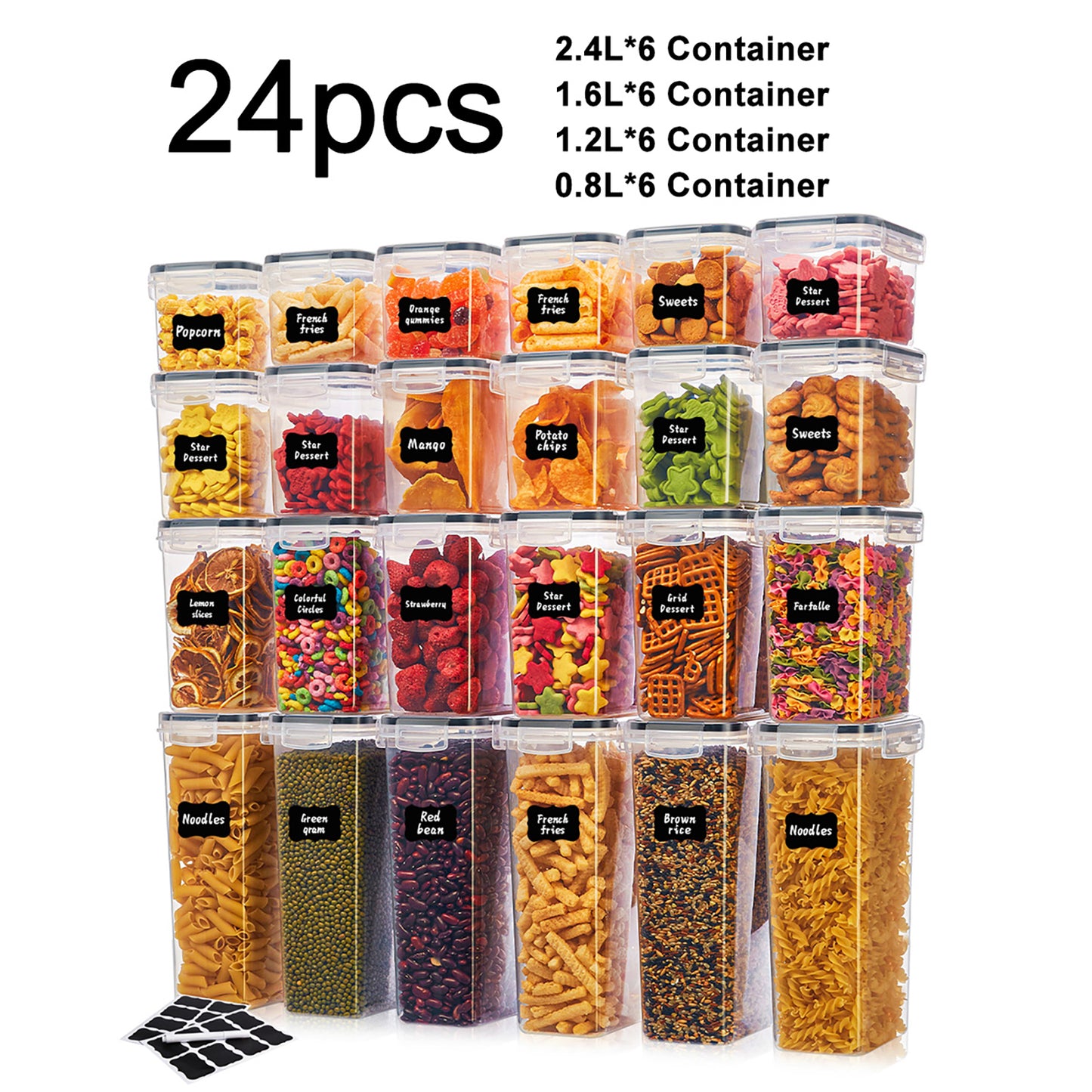 Asnews 24PCS Airtight Food Storage Containers with Lids, Plastic Kitchen and Pantry Organization Canisters