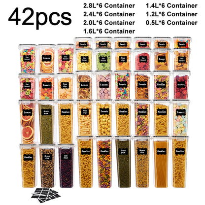 YHIPL 24 PCS Airtight Food Storage Containers with Lids, Kitchen Storage Container for Cereal, Dry Food, Flour and Sugar, BPA-Free, Includes 24 Labels
