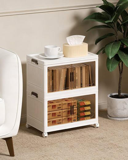 Asnews  Stackable Storage Bins with Lids & Magnetic Doors, Foldable Storage Cabinet with Wheels, Transparent Plastic Storages Drawers for Bedrooms, Living Rooms, and Studies