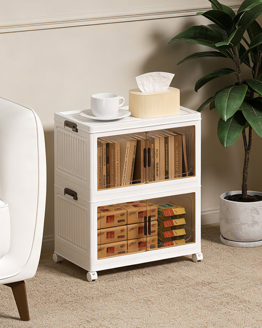 Asnews  Stackable Storage Bins with Lids & Magnetic Doors, Foldable Storage Cabinet with Wheels, Transparent Plastic Storages Drawers for Bedrooms, Living Rooms, and Studies