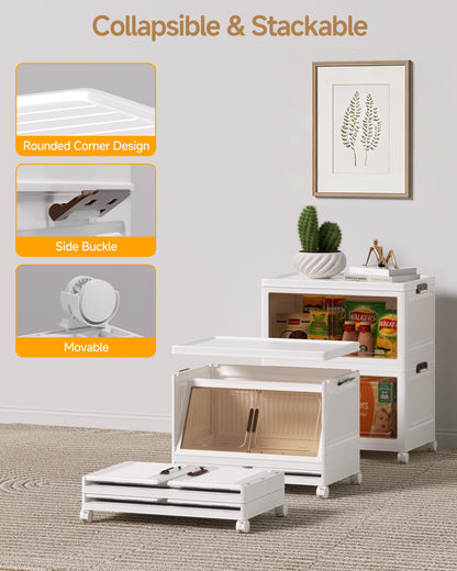Asnews  Stackable Storage Bins with Lids & Magnetic Doors, Foldable Storage Cabinet with Wheels, Transparent Plastic Storages Drawers for Bedrooms, Living Rooms, and Studies