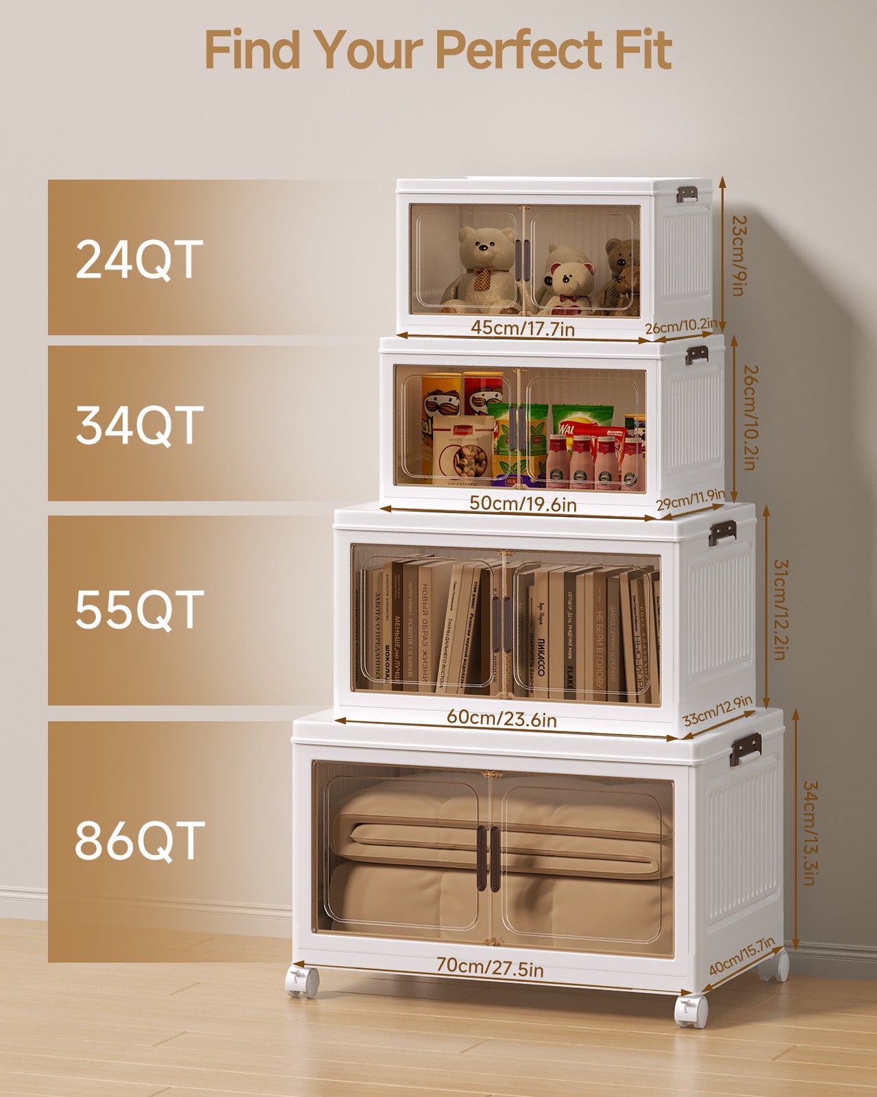 Asnews  Stackable Storage Bins with Lids & Magnetic Doors, Foldable Storage Cabinet with Wheels, Transparent Plastic Storages Drawers for Bedrooms, Living Rooms, and Studies