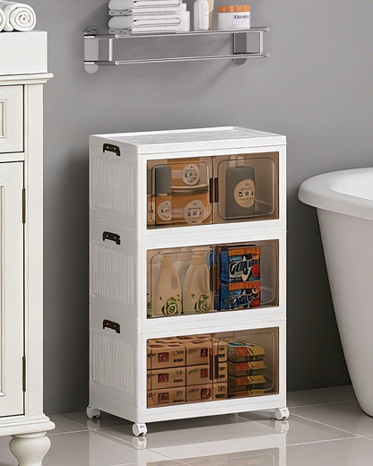 Asnews  Stackable Storage Bins with Lids & Magnetic Doors, Foldable Storage Cabinet with Wheels, Transparent Plastic Storages Drawers for Bedrooms, Living Rooms, and Studies