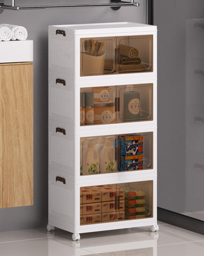 Asnews  Stackable Storage Bins with Lids & Magnetic Doors, Foldable Storage Cabinet with Wheels, Transparent Plastic Storages Drawers for Bedrooms, Living Rooms, and Studies