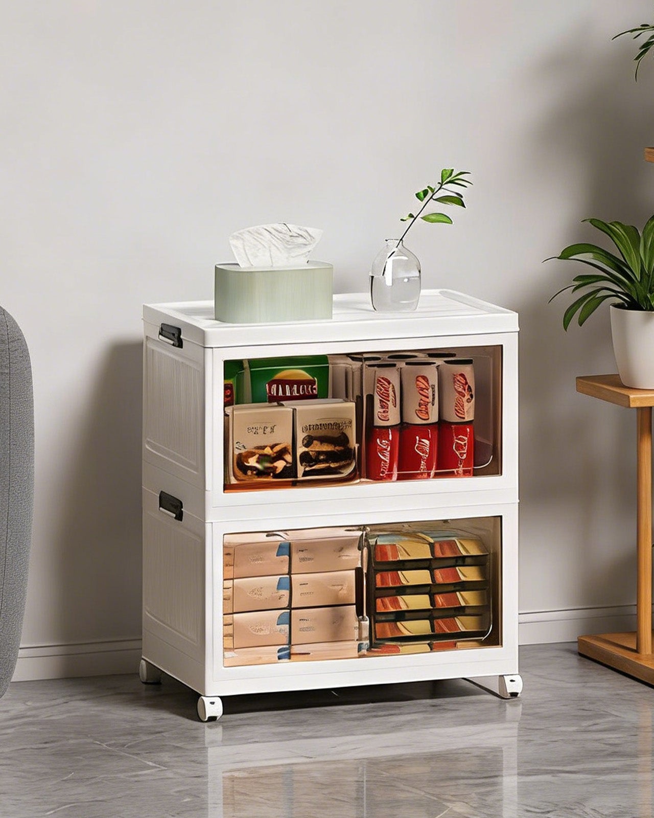 Asnews  Stackable Storage Bins with Lids & Magnetic Doors, Foldable Storage Cabinet with Wheels, Transparent Plastic Storages Drawers for Bedrooms, Living Rooms, and Studies