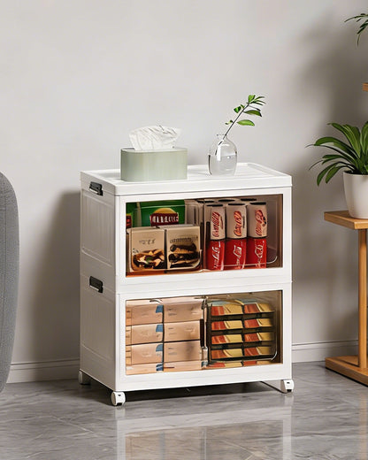 Asnews  Stackable Storage Bins with Lids & Magnetic Doors, Foldable Storage Cabinet with Wheels, Transparent Plastic Storages Drawers for Bedrooms, Living Rooms, and Studies
