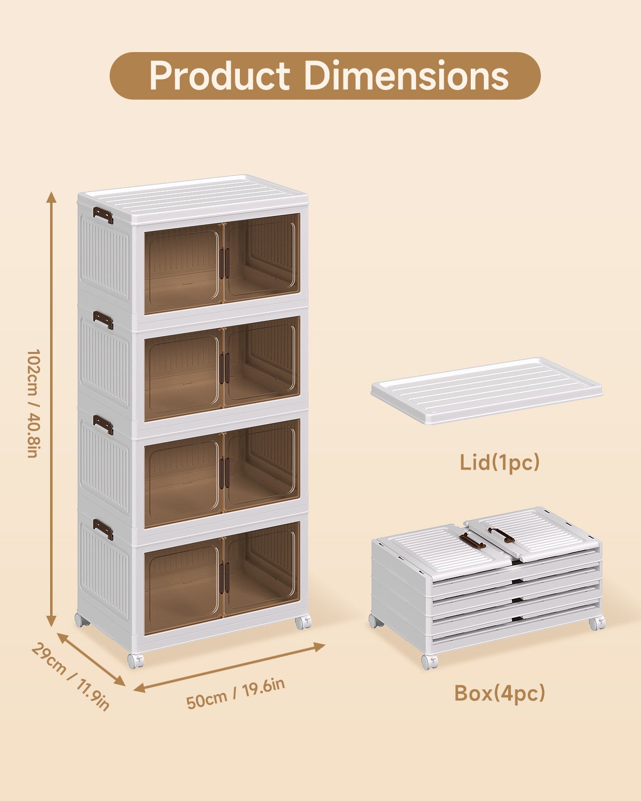 Asnews  Stackable Storage Bins with Lids & Magnetic Doors, Foldable Storage Cabinet with Wheels, Transparent Plastic Storages Drawers for Bedrooms, Living Rooms, and Studies