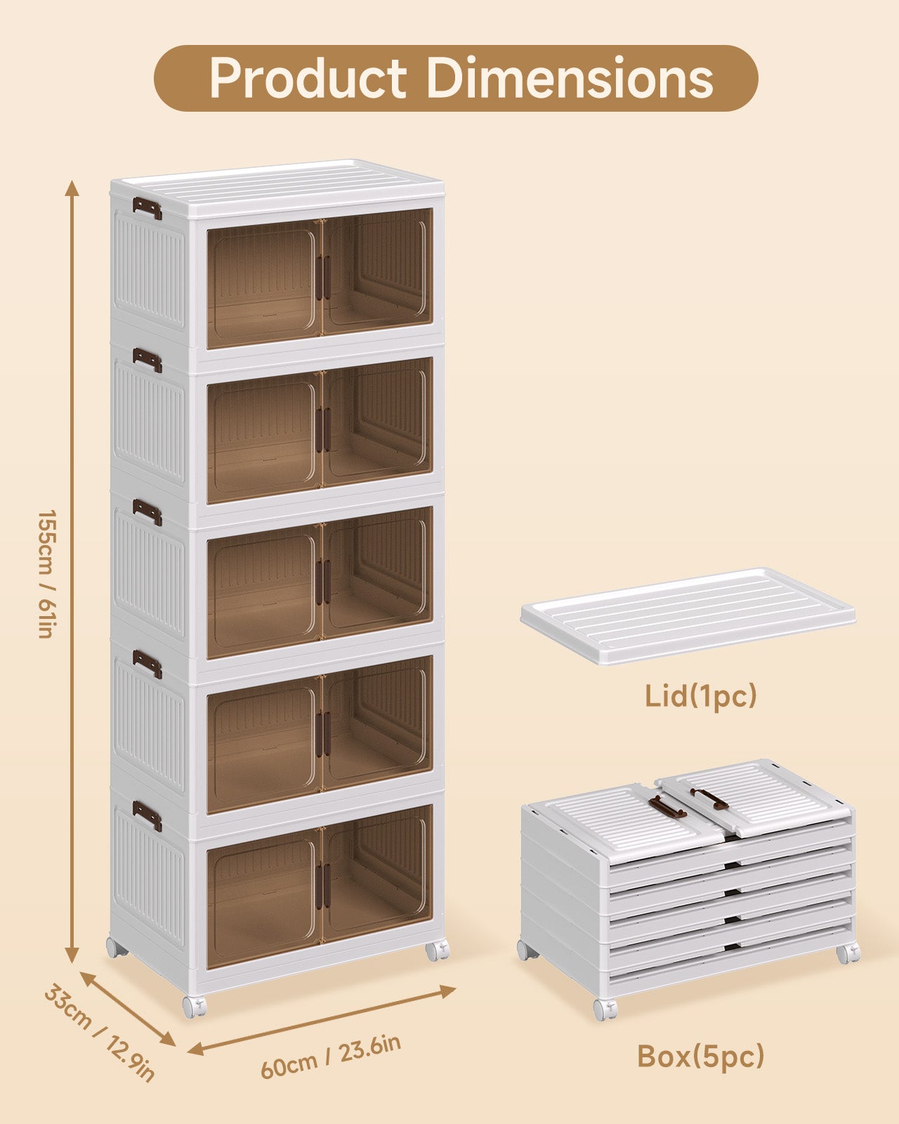 Asnews  Stackable Storage Bins with Lids & Magnetic Doors, Foldable Storage Cabinet with Wheels, Transparent Plastic Storages Drawers for Bedrooms, Living Rooms, and Studies