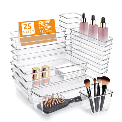 Asnews Plastic Drawer Organizers Set, Multiple Vanity Organizer, Makeup and Desk Drawer Organizer Trays, Organization and Storage for Makeup, Bathroom, Kitchen Utensils and Office