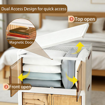 YHIPL Stackable Storage Bins with Lids & Magnetic Doors,  Foldable Storage Cabinet with Wheels, Transparent Plastic Storages Drawers for Bedrooms, Living Rooms, and Studies