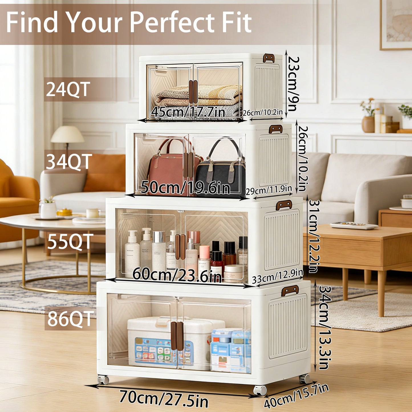YHIPL Stackable Storage Bins with Lids & Magnetic Doors,  Foldable Storage Cabinet with Wheels, Transparent Plastic Storages Drawers for Bedrooms, Living Rooms, and Studies