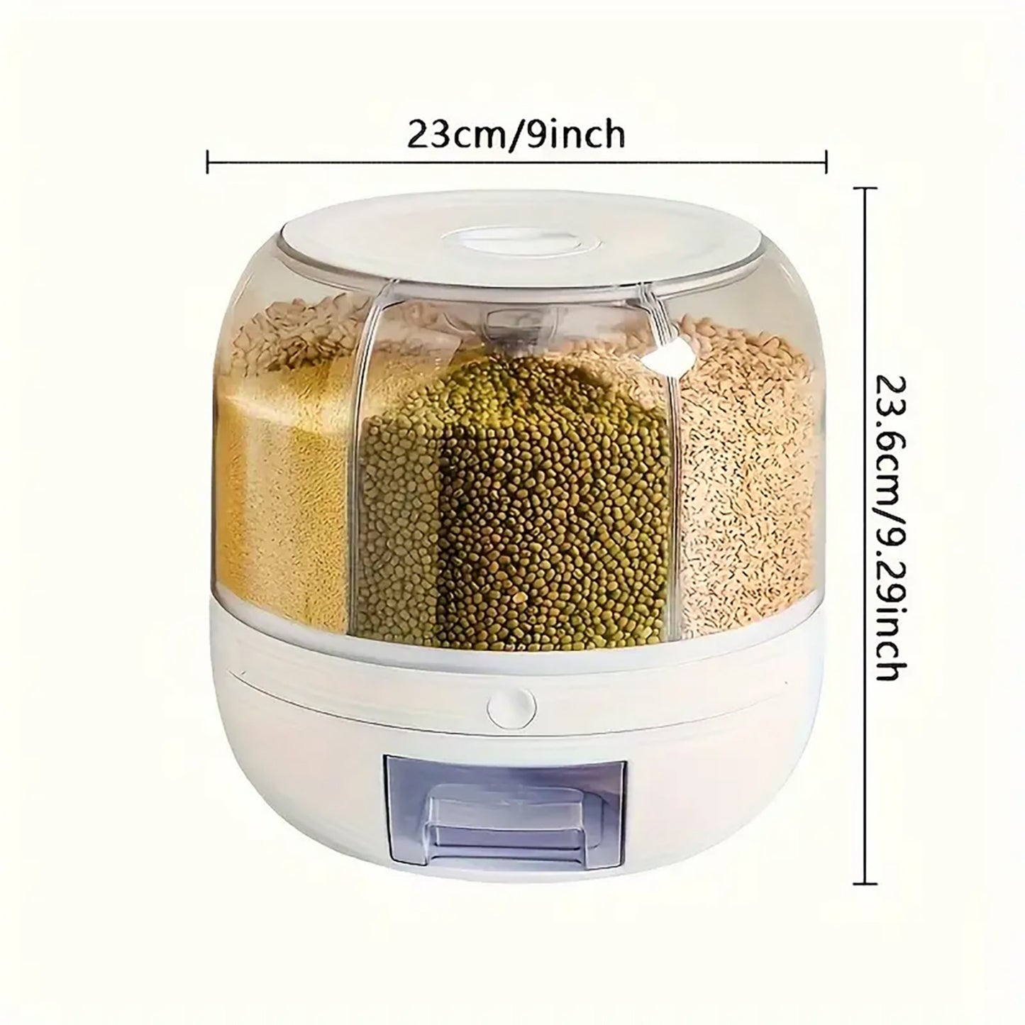 YHIPL 360° Rotating Cereal Dispenser Container, Rice Dispenser Storage Container for Kitchen, BPA-free, White