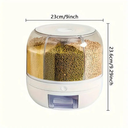 YHIPL 360° Rotating Cereal Dispenser Container, Rice Dispenser Storage Container for Kitchen, BPA-free, White