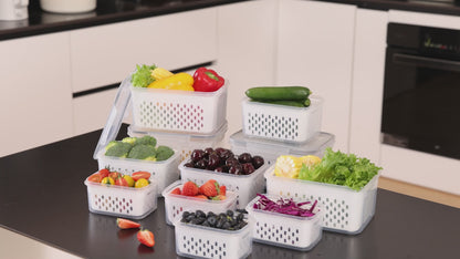 Asnews 3Pcs Large Fruit Containers for Fridge with Removable Colanders and Lids, Airtight Storage Container to Keep Berry Fruit Fresh, Dishwasher & microwave safe