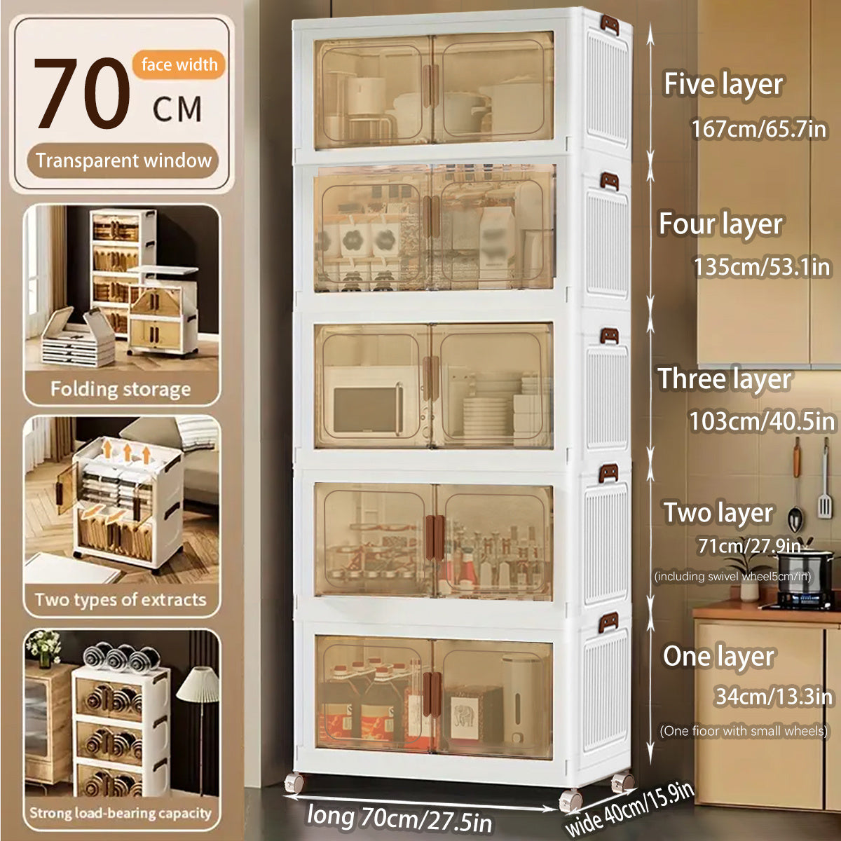 Asnews  Stackable Storage Bins with Lids & Magnetic Doors, Foldable Storage Cabinet with Wheels, Transparent Plastic Storages Drawers for Bedrooms, Living Rooms, and Studies