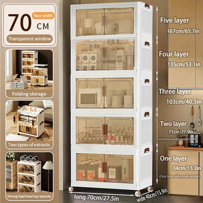 Asnews  Stackable Storage Bins with Lids & Magnetic Doors, Foldable Storage Cabinet with Wheels, Transparent Plastic Storages Drawers for Bedrooms, Living Rooms, and Studies