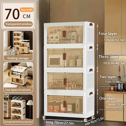 Asnews  Stackable Storage Bins with Lids & Magnetic Doors, Foldable Storage Cabinet with Wheels, Transparent Plastic Storages Drawers for Bedrooms, Living Rooms, and Studies