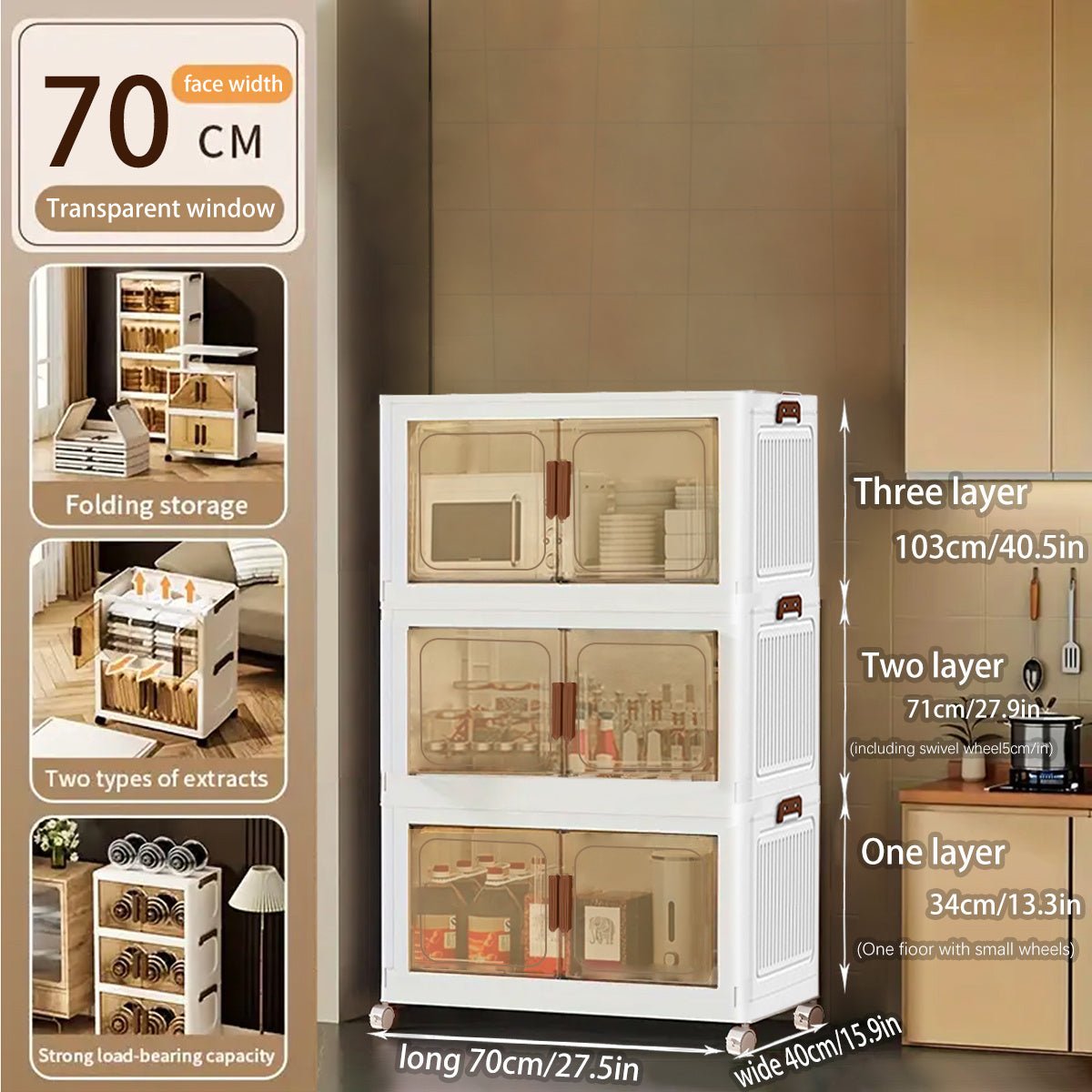 Asnews  Stackable Storage Bins with Lids & Magnetic Doors, Foldable Storage Cabinet with Wheels, Transparent Plastic Storages Drawers for Bedrooms, Living Rooms, and Studies